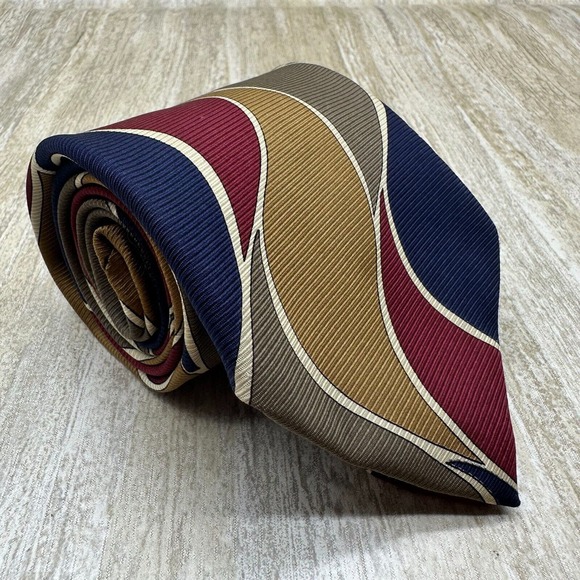 Jos A Bank Neck Tie 100% Silk Red Blue Gold Abstract Art Ribbed - Picture 1 of 8